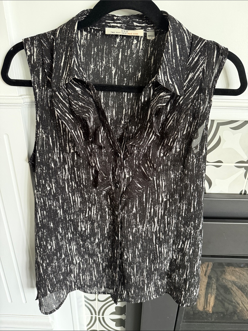 Dex Sheer Black & White Ruffled Sleeveless Top